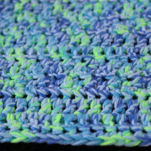 NEW 3 COTTON Washcloths Blue Green w/ Loop Hand Crafted Yarn - Picture 6 of 8